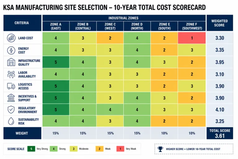 Heatmap — Site Selection Advisory for an Advanced Manufacturing Facility in Saudi Arabia's Industrial Sector