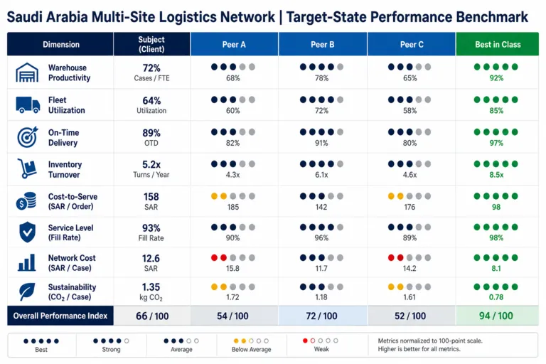 Benchmark — Operations Performance Improvement for a Multi-Site Logistics Operator in Saudi Arabia's Supply Chain Sector
