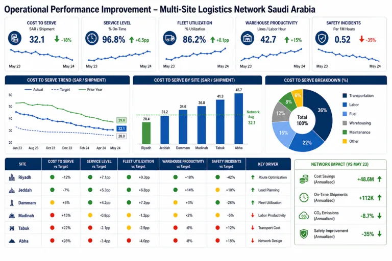 Dashboard — Operations Performance Improvement for a Multi-Site Logistics Operator in Saudi Arabia's Supply Chain Sector