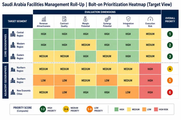 Heatmap — Buy-Side M&A Advisory for a Private Equity-Backed Facilities Management Platform Roll-Up in Saudi Arabia